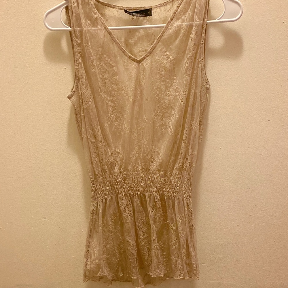 Tan Lace Sleeveless Blouse